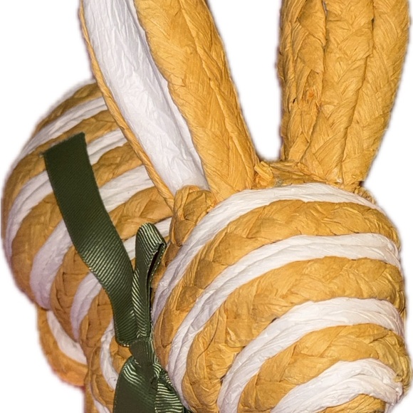 Easter Rabbit Whimsical Tan and White Bunny with Green Bow - Picture 2 of 12
